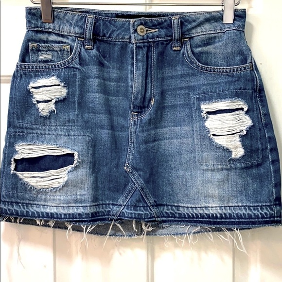 Hollister Dresses & Skirts - Hollister High Rise 100% Cotton Distressed Blue Jean Skirt Size 1